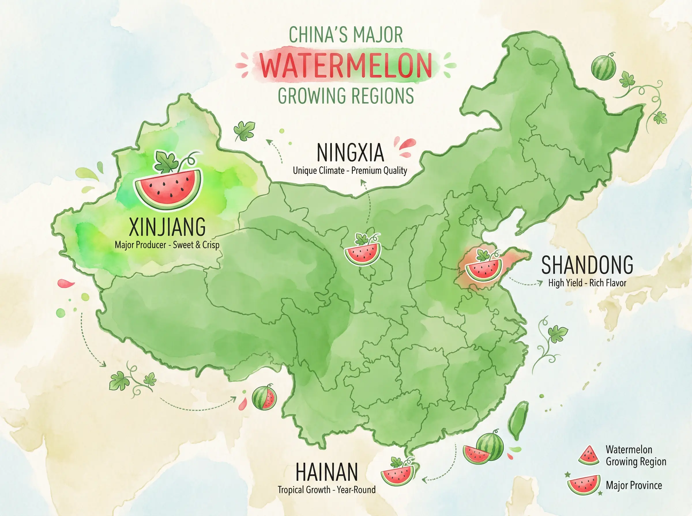 中国西瓜主要产地分布地图 - 吃瓜大赛